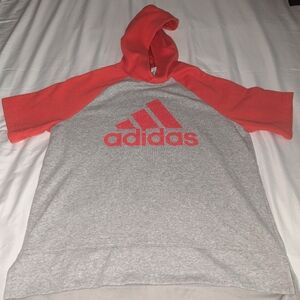 Adidas Men's Medium Gray and Red Short‎ Sleeve Hoodie